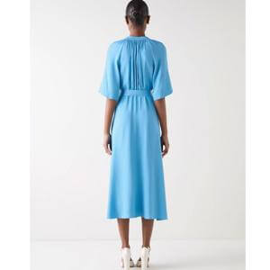 L.K. Bennett Amber Blue Plain Viscose Satin Dress